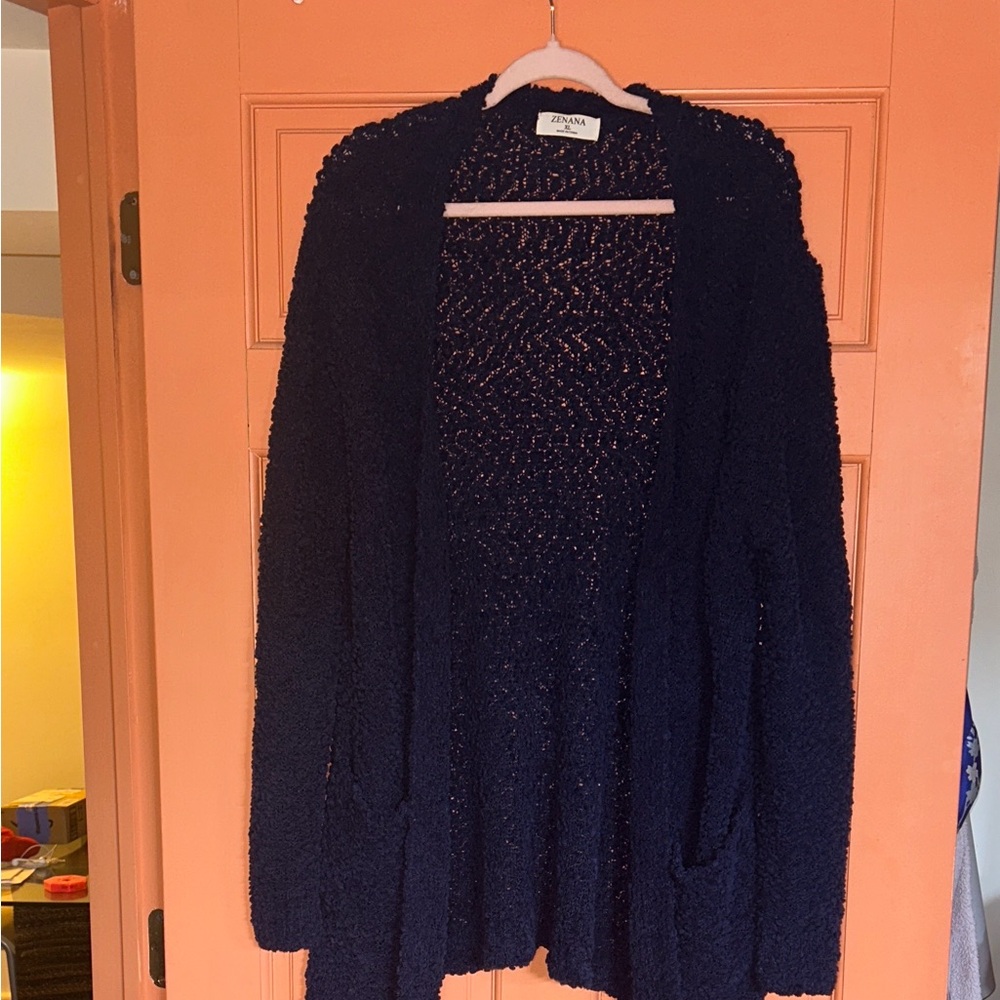Zenana Outfitters Deep Blue Open-Front Cardigan